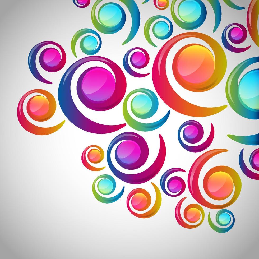 Abstract colorful spiral arc-drop pattern on a light background. Transparent colorful elements and circles design card.  Vector illustration.