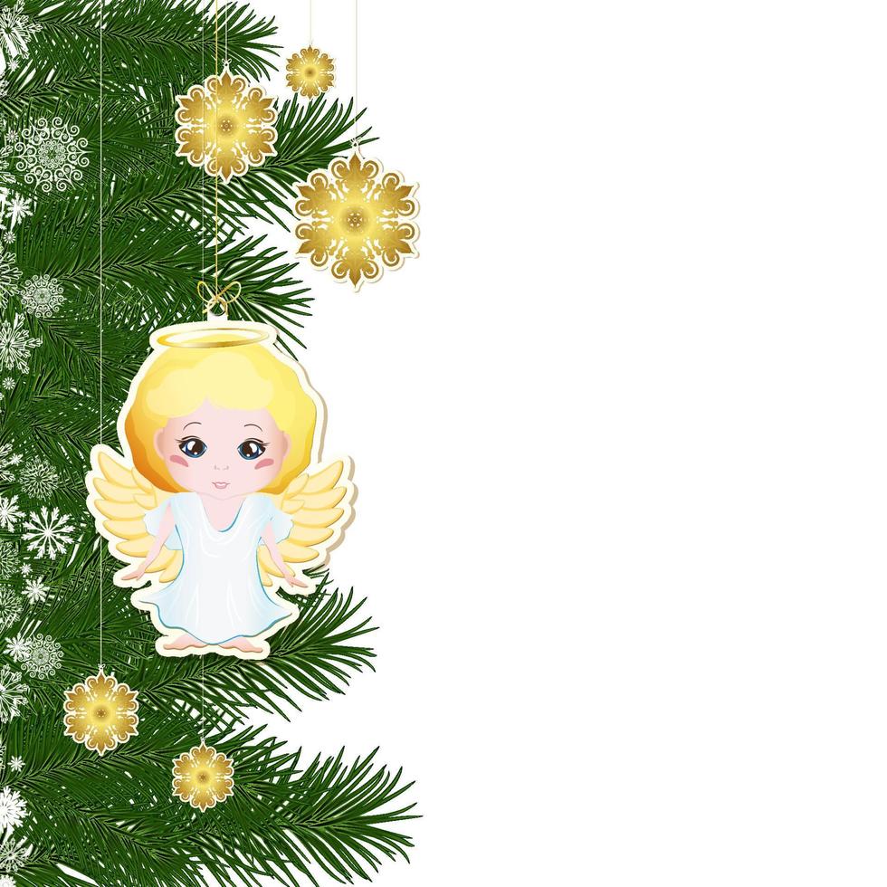 Christmas background with Christmas decor and green branches of Christmas tree. vector