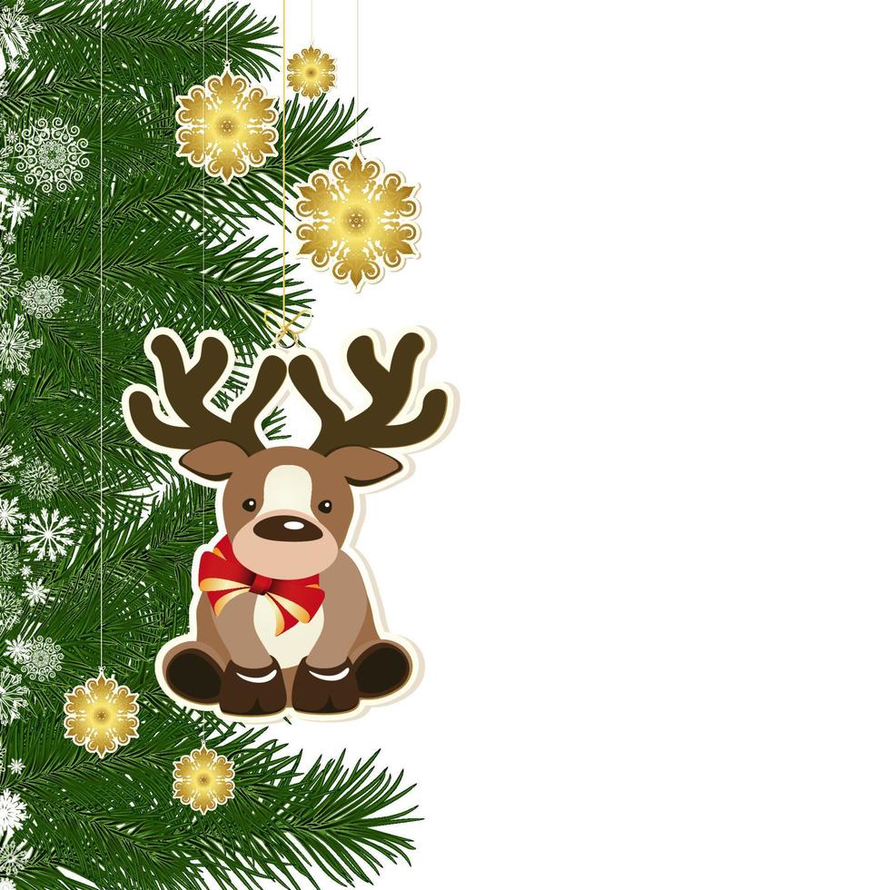 Christmas background with Christmas decor and green branches of Christmas tree. vector