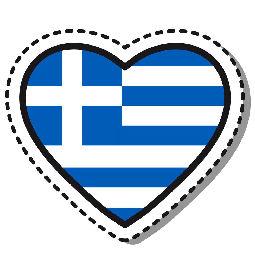 Flag Greece heart sticker on white background. Vintage vector love badge. Template design element. National day. Travel sign.