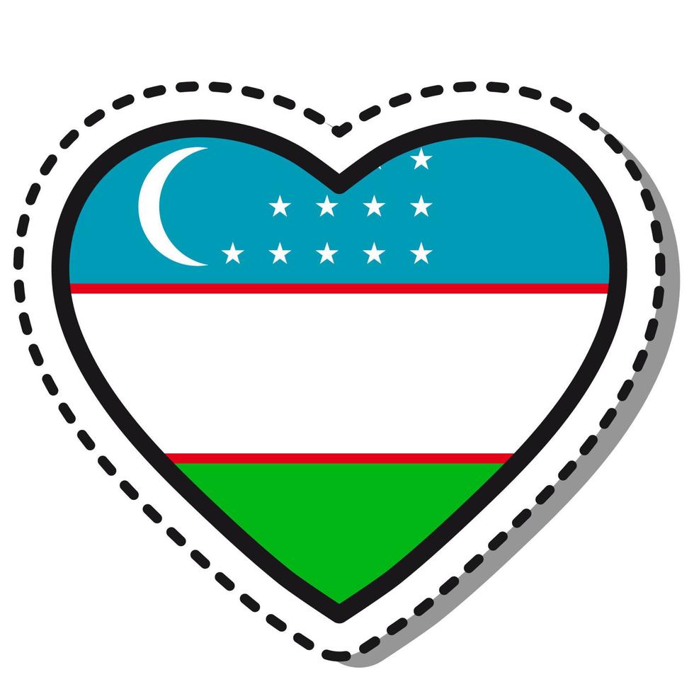 Flag Uzbekistan heart sticker on white background. Vintage vector love badge. Template design element. National day. Travel sign.