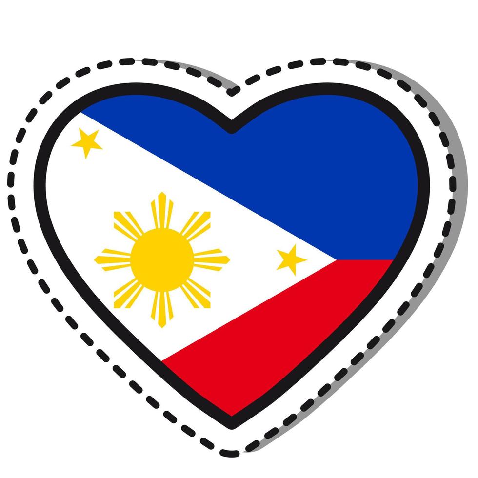 etiqueta engomada del corazón de la bandera de Filipinas en el fondo blanco. insignia de amor vectorial vintage. elemento de diseño de plantilla. día Nacional. señal de viaje. vector