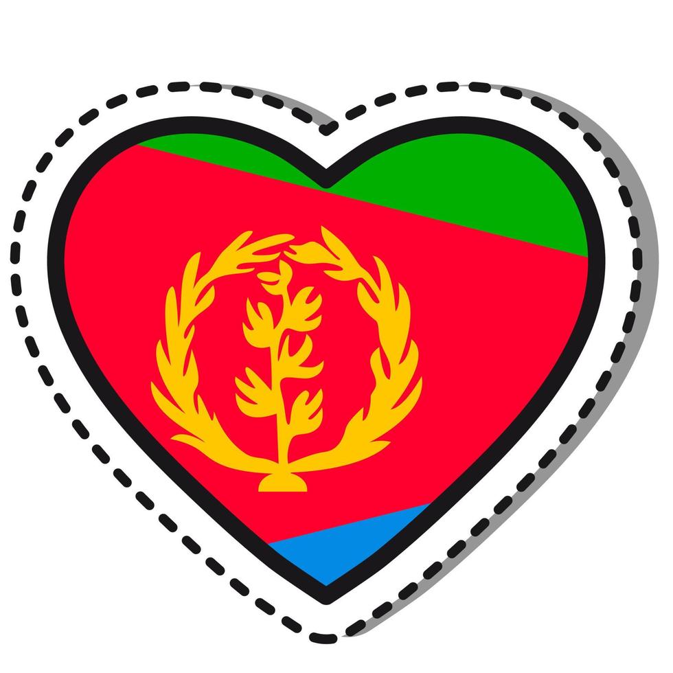 Flag Eritrea heart sticker on white background. Vintage vector love badge. Template design element. National day. Travel sign.