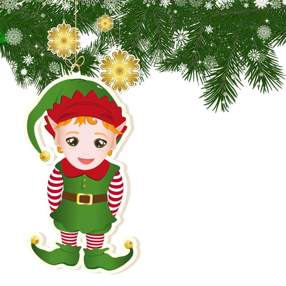 Christmas background with Christmas decor and green branches of Christmas tree. vector