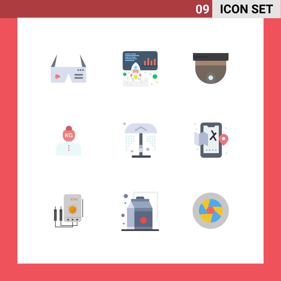 Stock Vector Icon Pack of 9 Line Signs and Symbols for weight problem promote life surveillance Editable Vector Design Elements