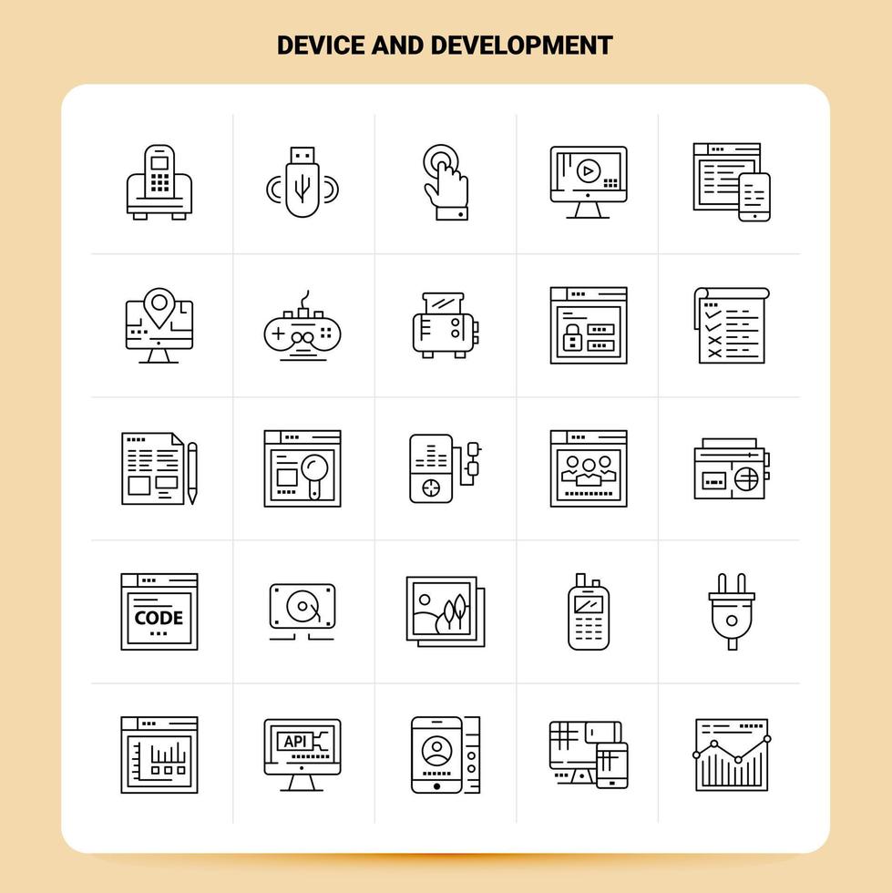 OutLine 25 Device And Development Icon set Vector Line Style Design Black Icons Set Linear pictogram pack Web and Mobile Business ideas design Vector Illustration