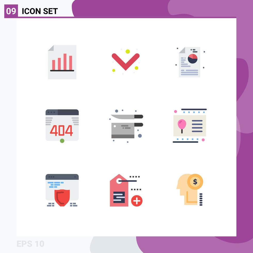 9 Thematic Vector Flat Colors and Editable Symbols of knife kitchen creative cooking error Editable Vector Design Elements