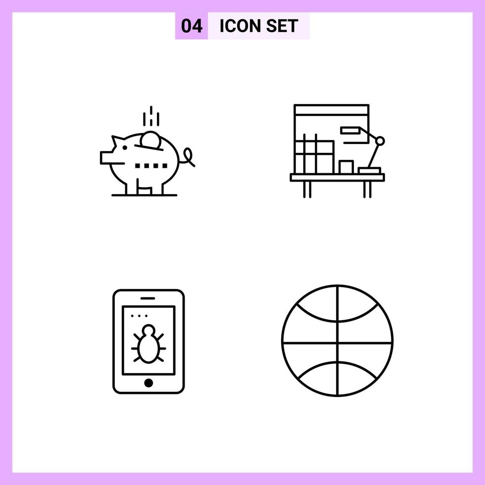 4 Icons in Line Style Outline Symbols on White Background Creative Vector Signs for Web mobile and Print