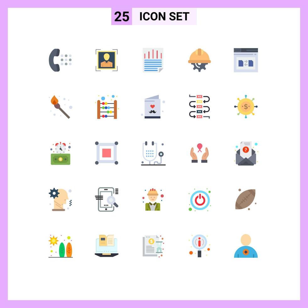 Pack of 25 creative Flat Colors of page labor data gear cap Editable Vector Design Elements