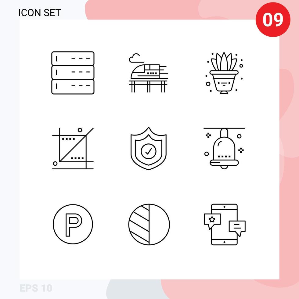 Editable Vector Line Pack of 9 Simple Outlines of security tools plant tool design Editable Vector Design Elements