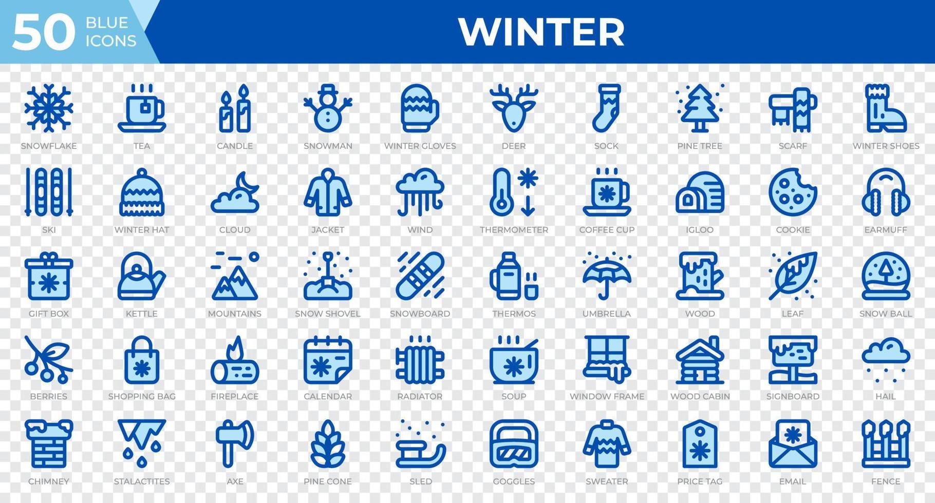 iconos de invierno en estilo azul de línea. copo de nieve, té, suéter. colección de iconos de línea azul. símbolo de vacaciones. ilustración vectorial vector