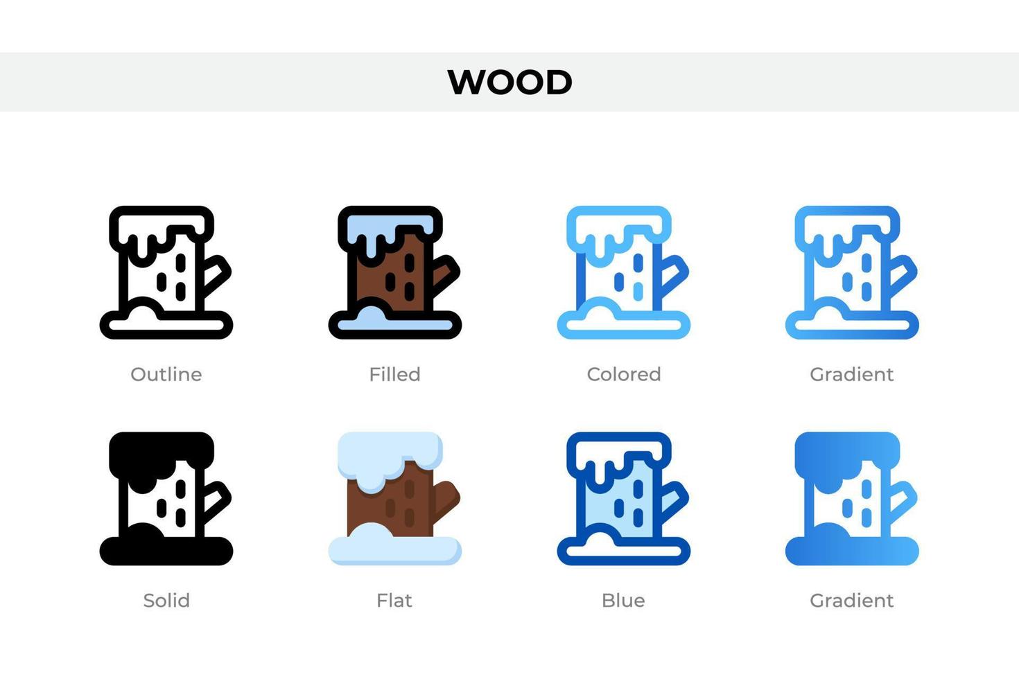 Wood icons in different style. Wood icons set. Holiday symbol. Different style icons set. Vector illustration