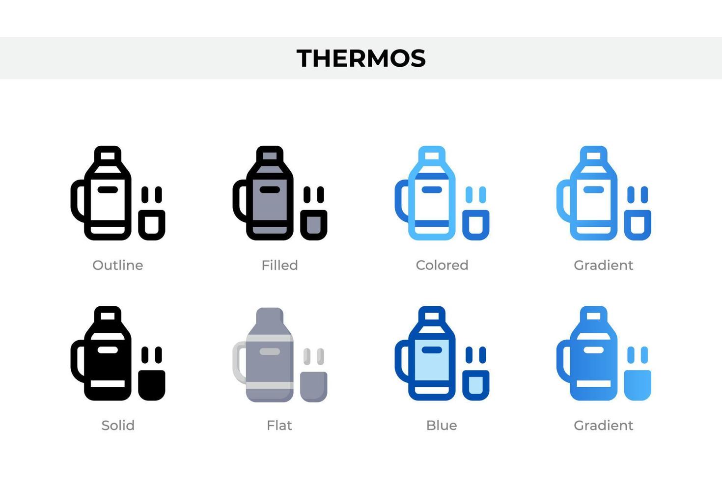 Thermos icons in different style. Thermos icons set. Holiday symbol. Different style icons set. Vector illustration