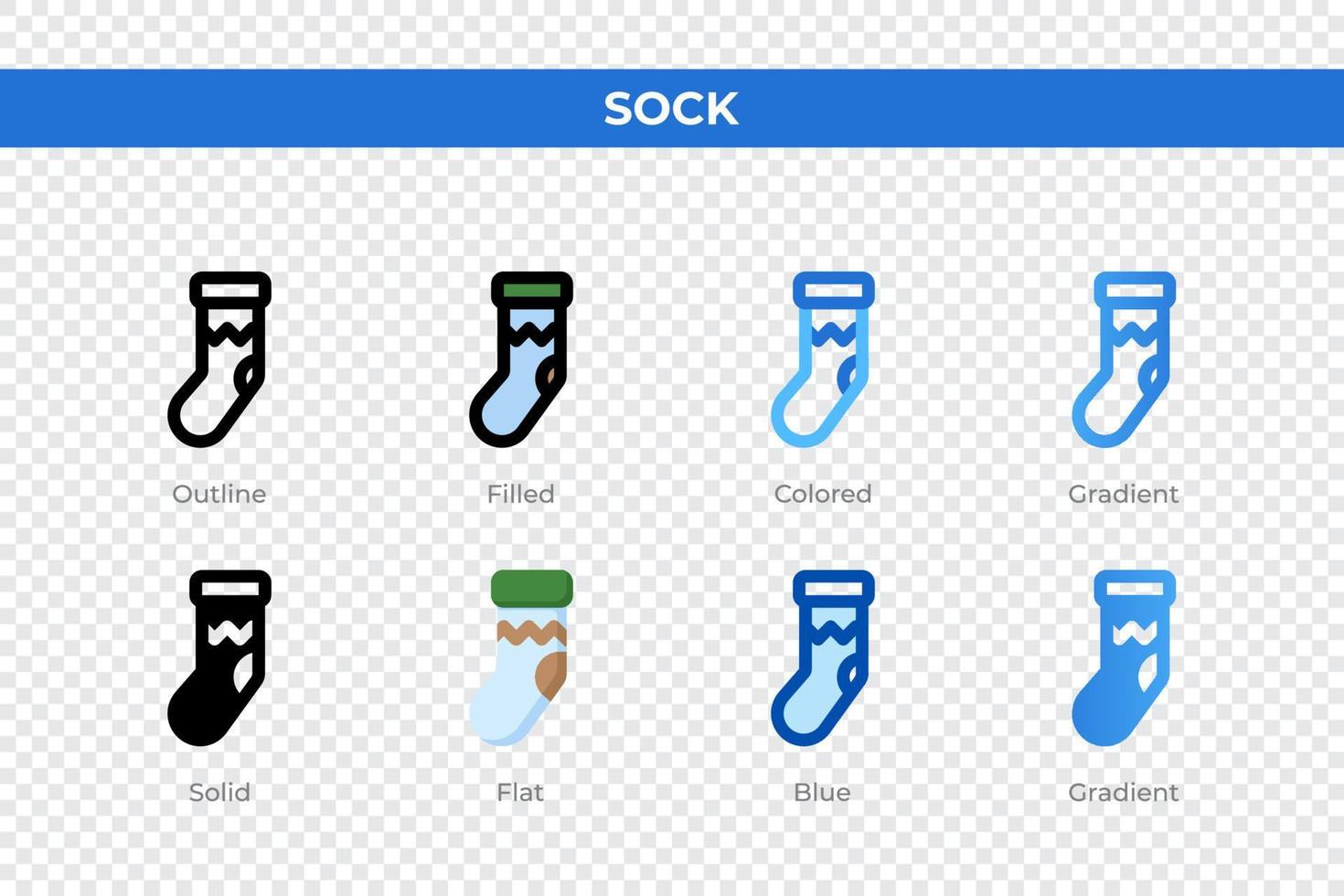 Sock icons in different style. Sock icons set. Holiday symbol. Different style icons set. Vector illustration