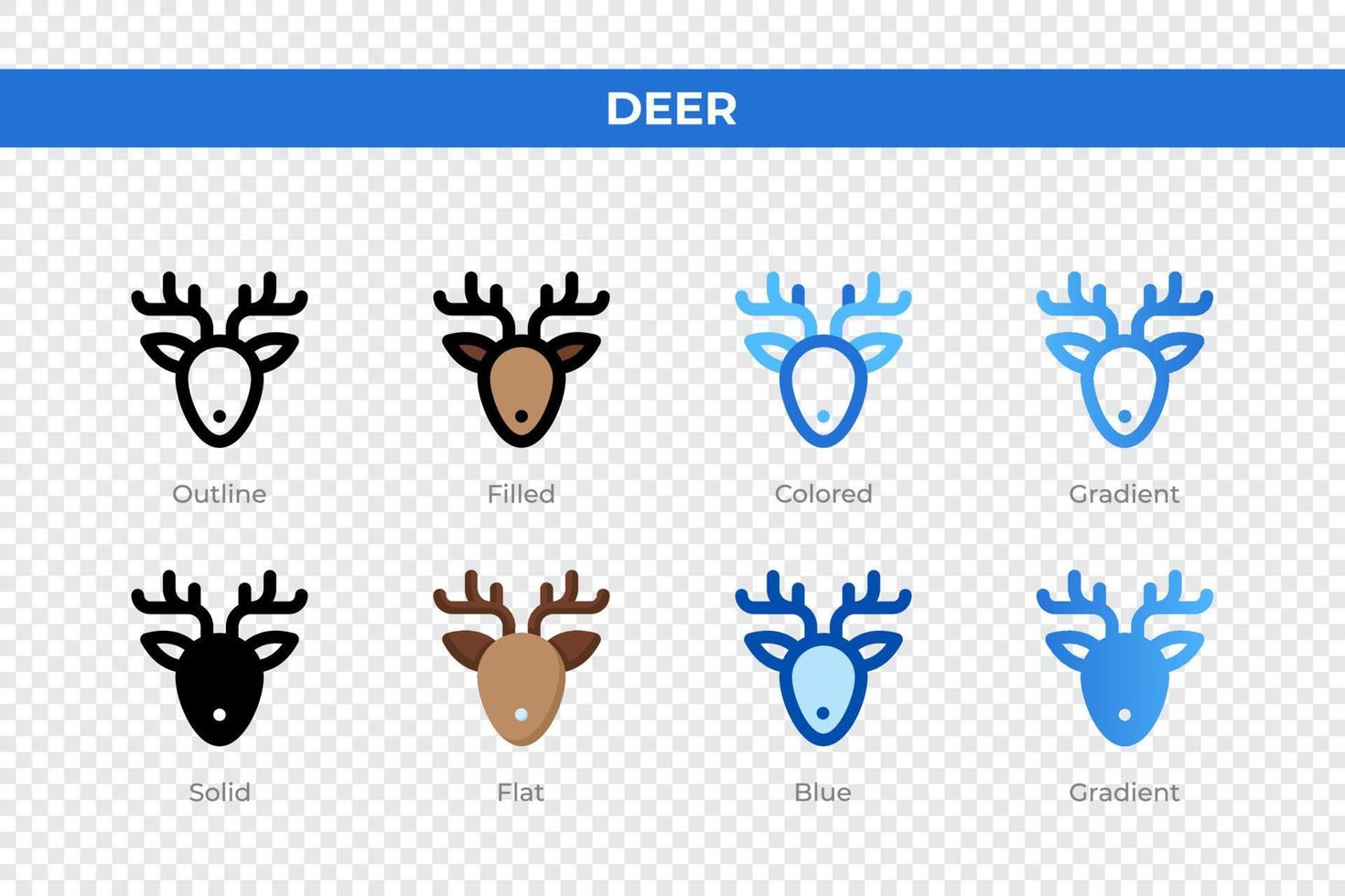 Deer icons in different style. Deer icons set. Holiday symbol. Different style icons set. Vector illustration