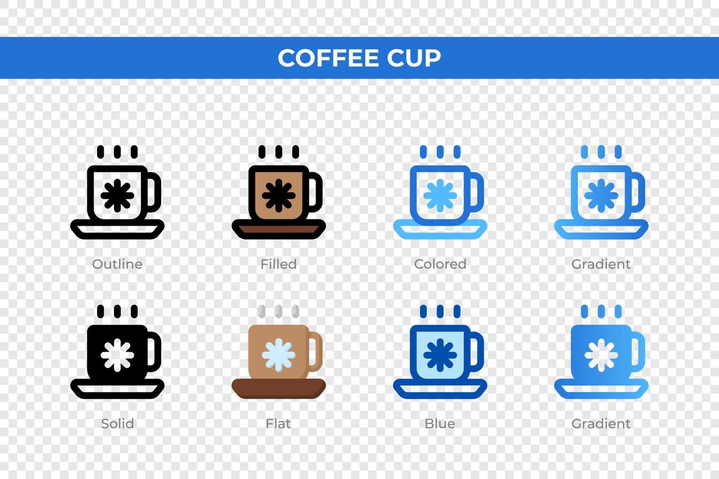 Coffee cup icons in different style. Coffee cup icons set. Holiday symbol. Different style icons set. Vector illustration