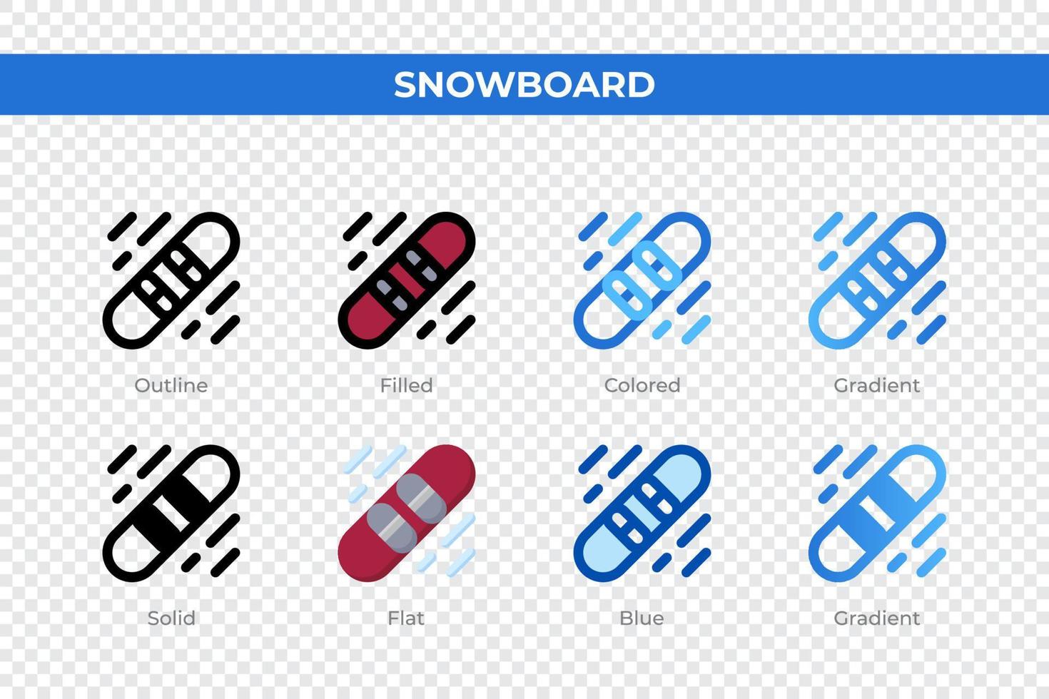 iconos de snowboard en diferentes estilos. conjunto de iconos de snowboard. símbolo de vacaciones. conjunto de iconos de estilo diferente. ilustración vectorial vector