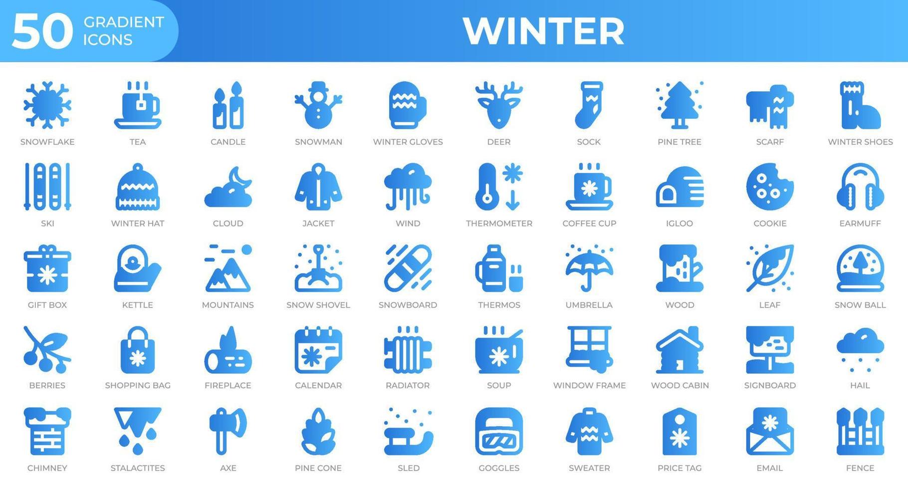 iconos de invierno en estilo degradado. copo de nieve, té, suéter. colección de iconos de degradado. símbolo de vacaciones. ilustración vectorial vector