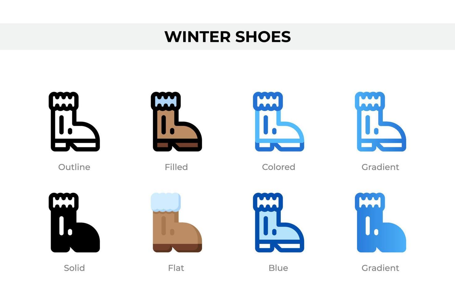 Winter shoes icons in different style. Winter shoes icons set. Holiday symbol. Different style icons set. Vector illustration