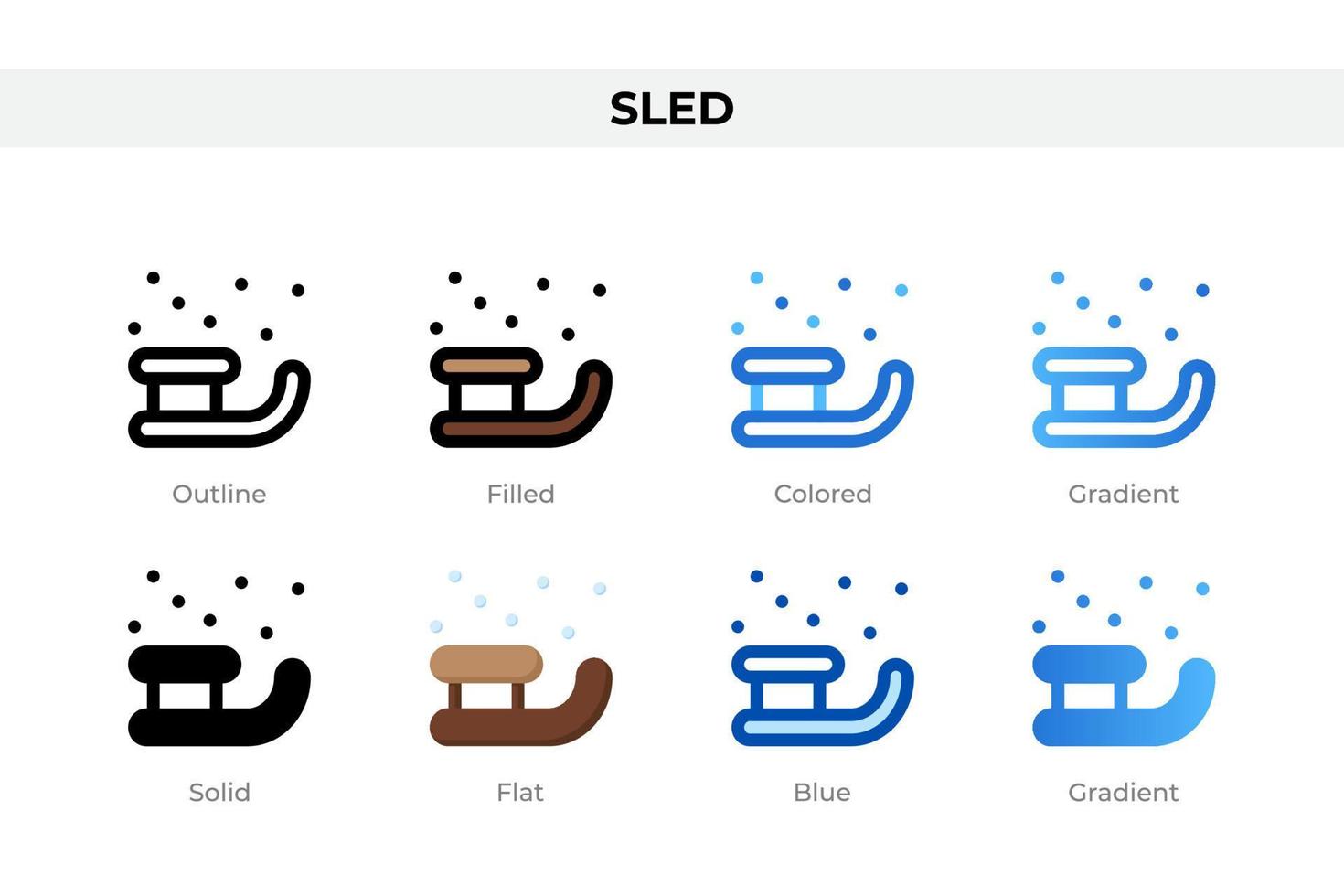 Sled icons in different style. Sled icons set. Holiday symbol. Different style icons set. Vector illustration