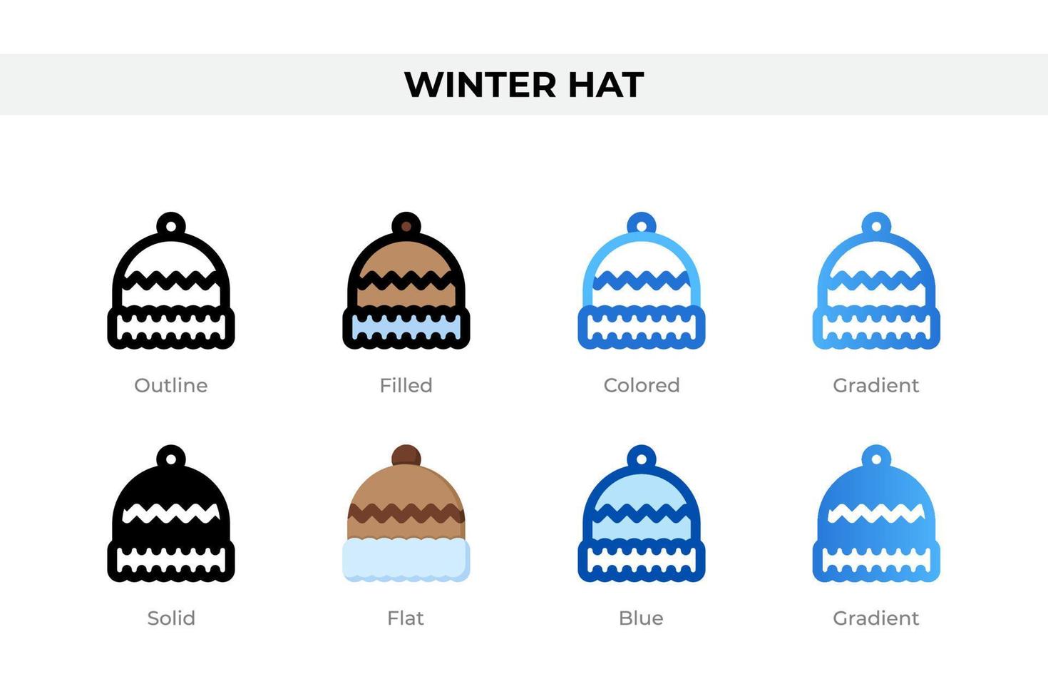 Winter hat icons in different style. Winter hat icons set. Holiday symbol. Different style icons set. Vector illustration