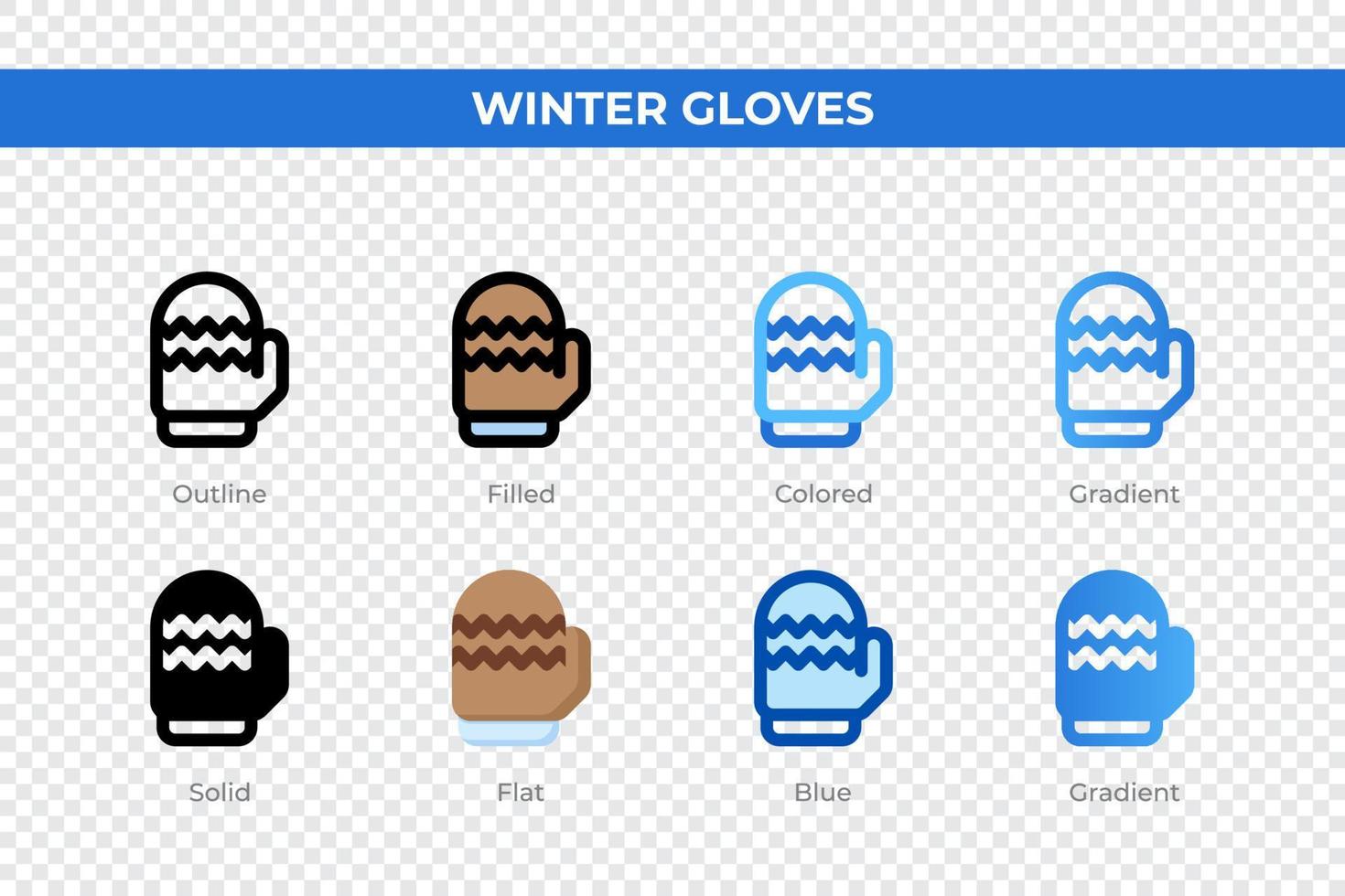 Winter gloves icons in different style. Winter gloves icons set. Holiday symbol. Different style icons set. Vector illustration