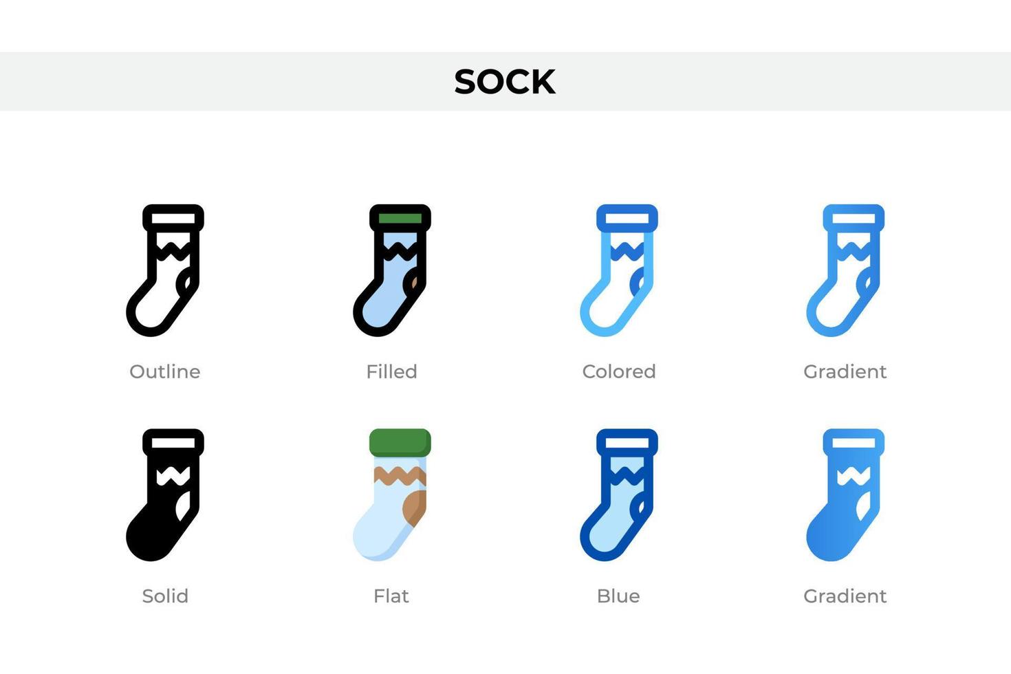 Sock icons in different style. Sock icons set. Holiday symbol. Different style icons set. Vector illustration