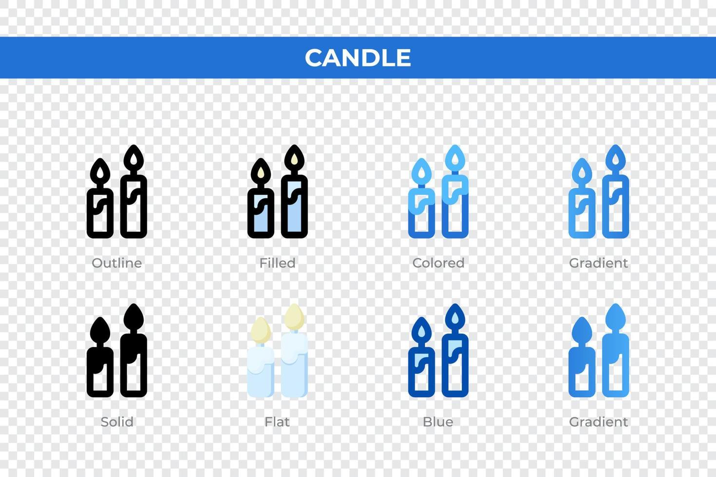 Candle icons in different style. Candle icons set. Holiday symbol. Different style icons set. Vector illustration