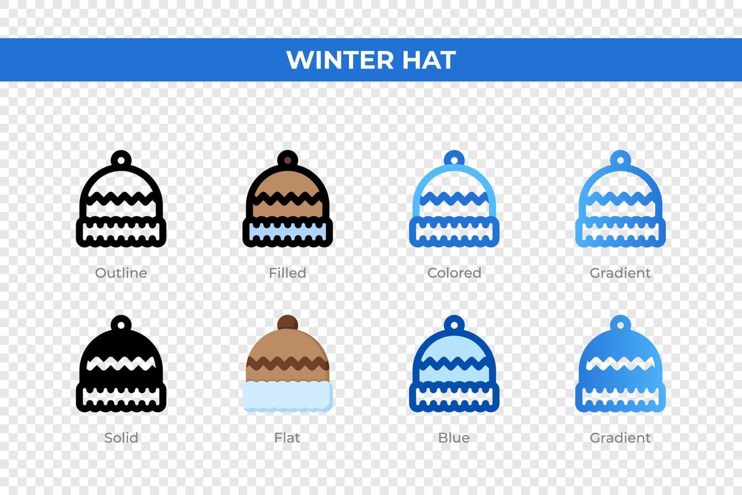 Winter hat icons in different style. Winter hat icons set. Holiday symbol. Different style icons set. Vector illustration
