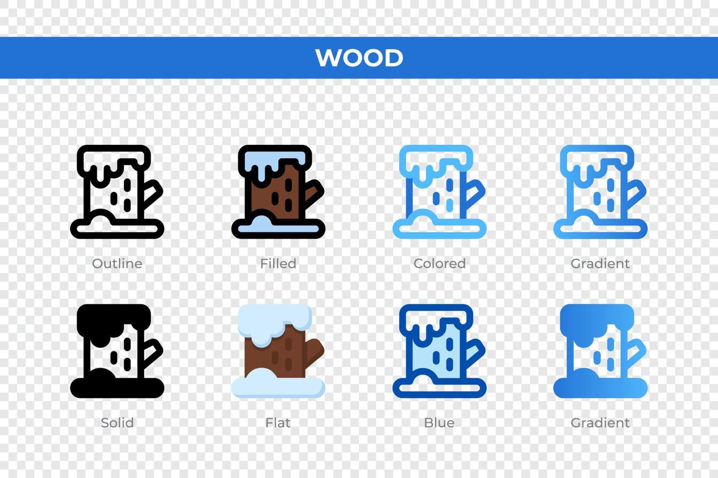 Wood icons in different style. Wood icons set. Holiday symbol. Different style icons set. Vector illustration