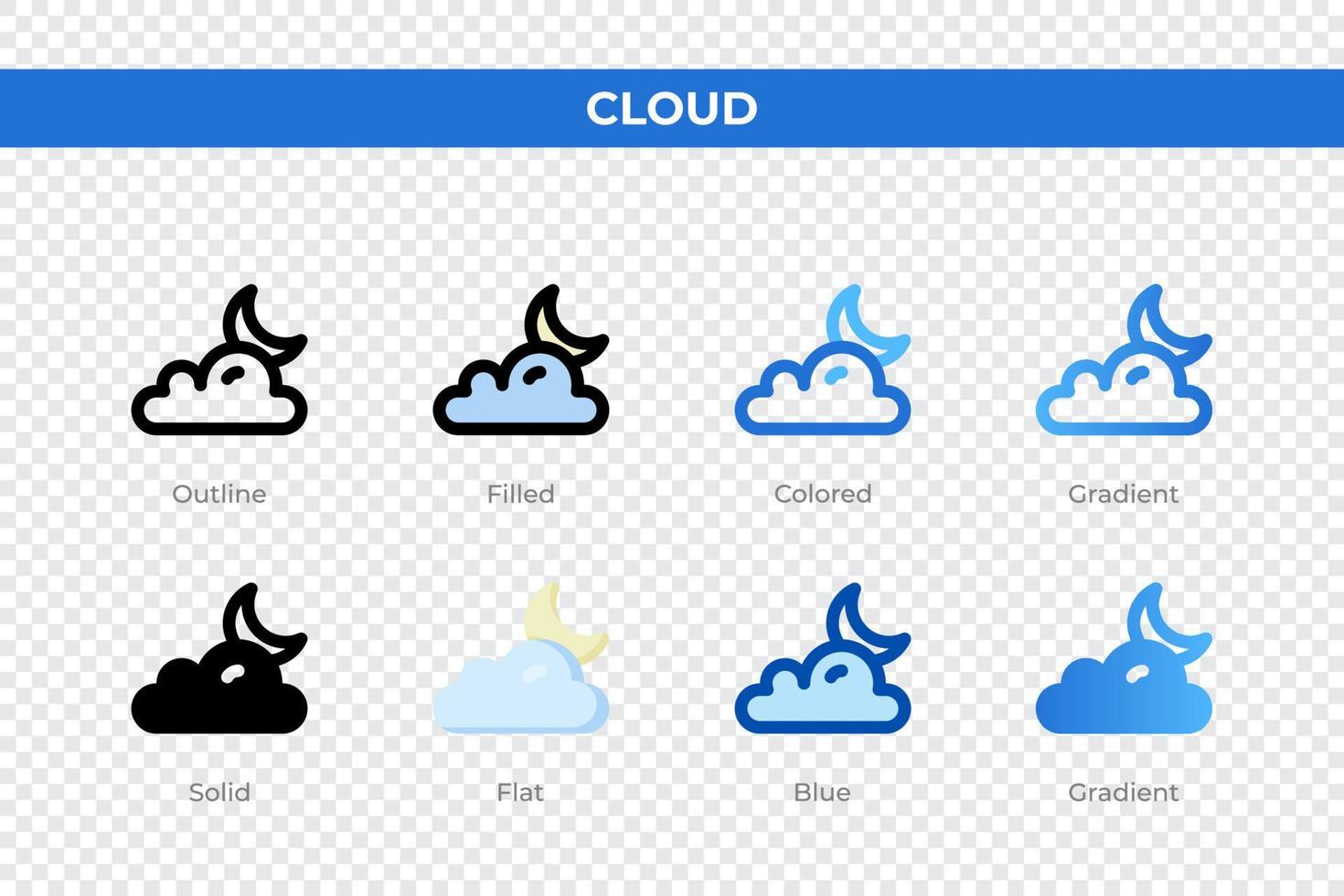 Cloud icons in different style. Cloud icons set. Holiday symbol. Different style icons set. Vector illustration