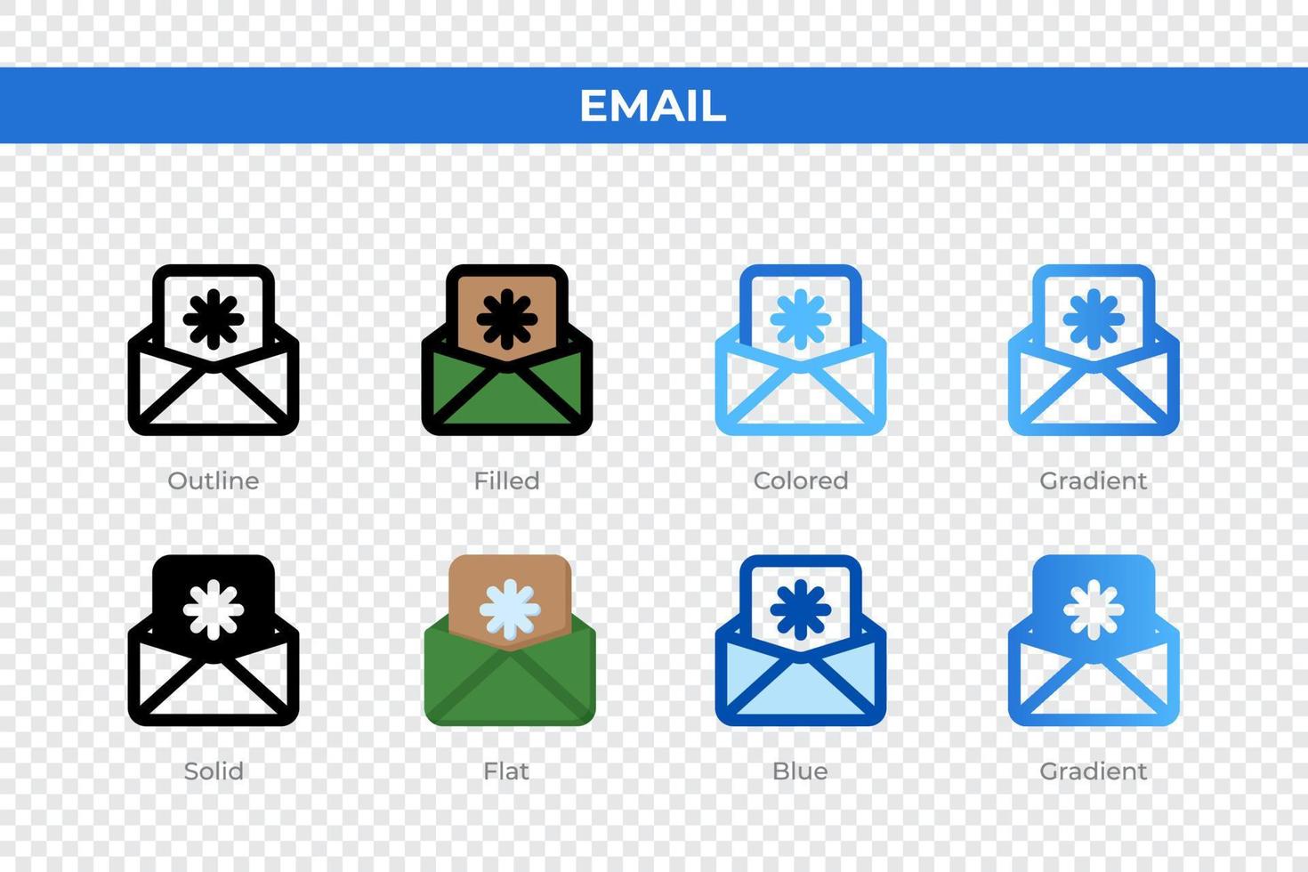 Email icons in different style. Email icons set. Holiday symbol. Different style icons set. Vector illustration