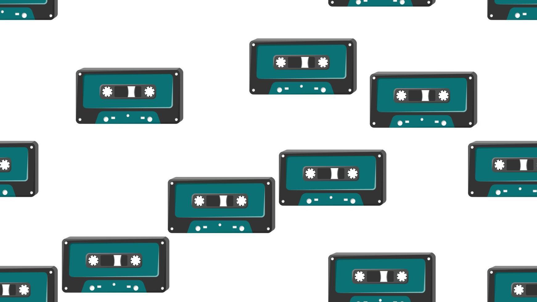 Seamless pattern endless with music audio cassettes old retro vintage hipster from 70s, 80s, 90s isolated on white background. Vector illustration
