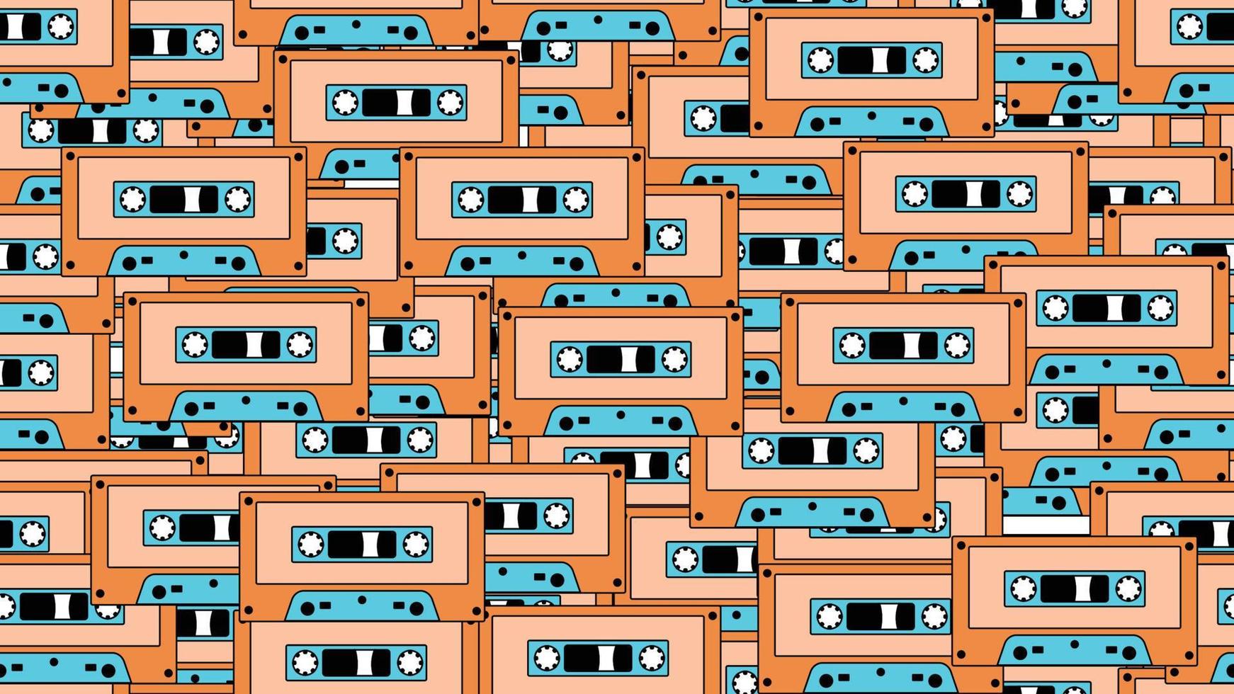 Seamless pattern endless with music audio cassettes old retro vintage hipster from 70s, 80s, 90s isolated on white background. Vector illustration