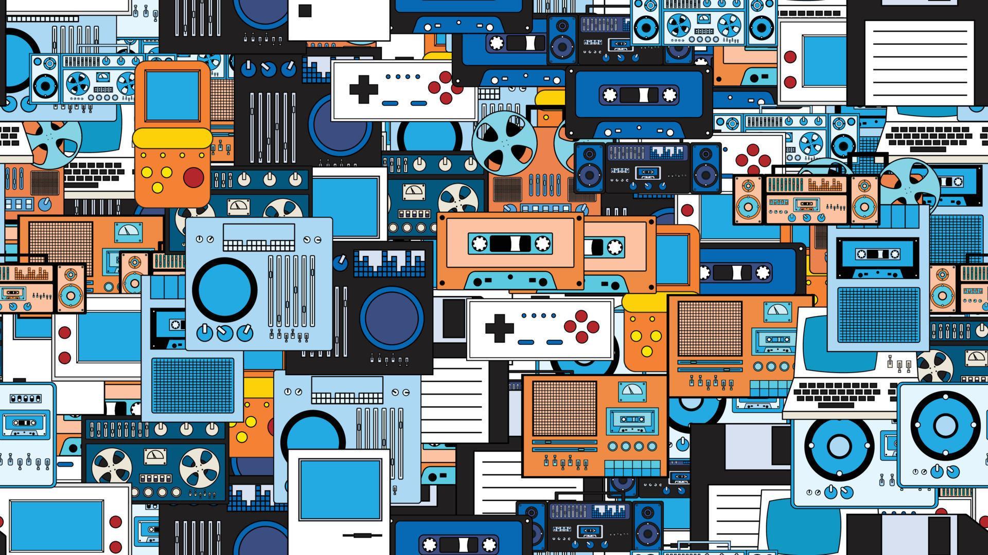 Seamless pattern endless with tech electronics equipment old retro ...