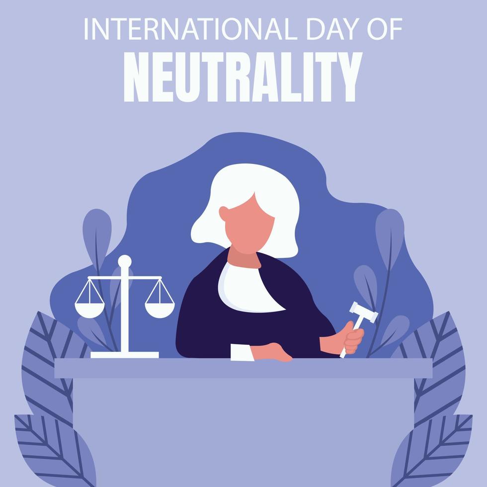 ilustración gráfica vectorial de un juez sentado y sosteniendo un mazo en una mesa, mostrando un balance legal, perfecto para el día internacional, día internacional de neutralidad, celebración, tarjeta de saludo. vector