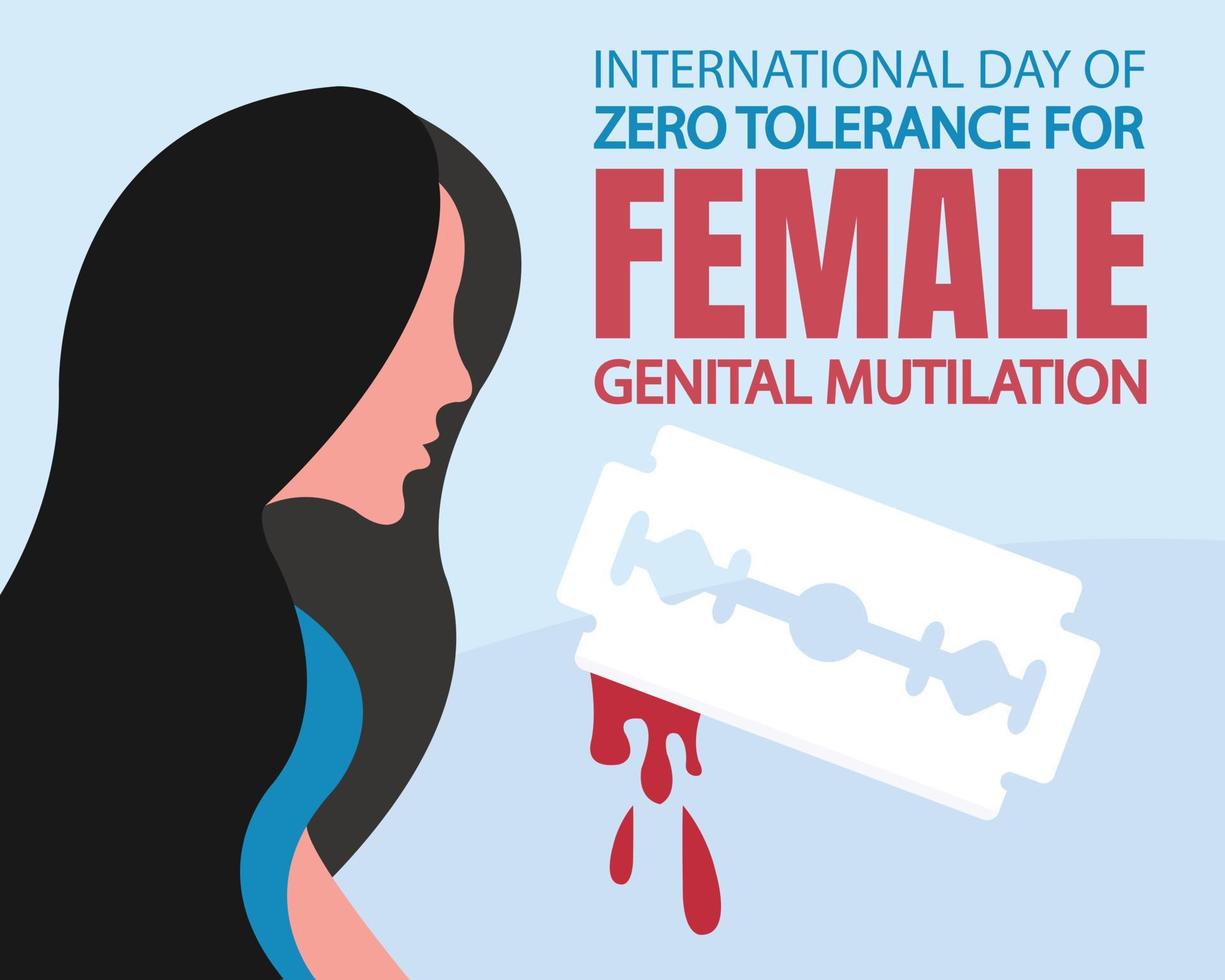 illustration vector graphic of a woman and a bloody razor, perfect for international day, female genital mutilation, celebrate, greeting card, etc.