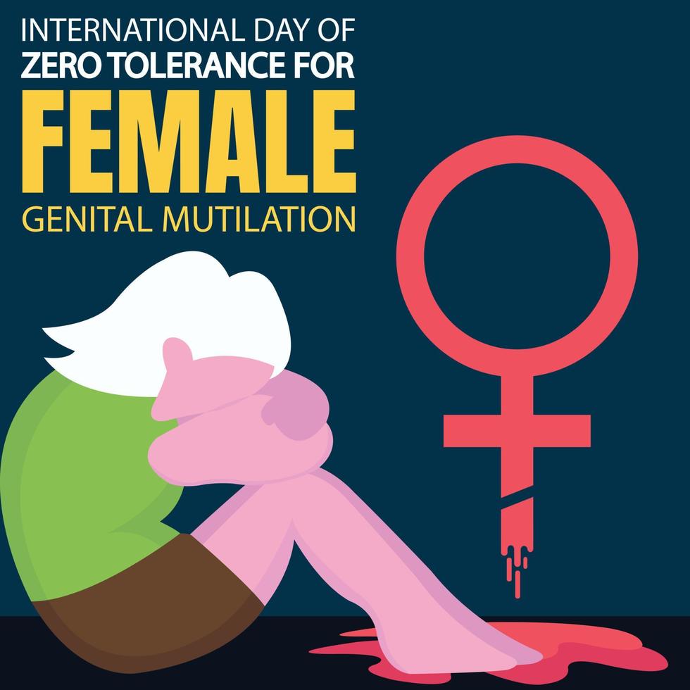 illustration vector graphic of a girl sits in pain bleeding, displaying the female gender symbol, perfect for international day, female genital mutilation, celebrate, greeting card, etc.