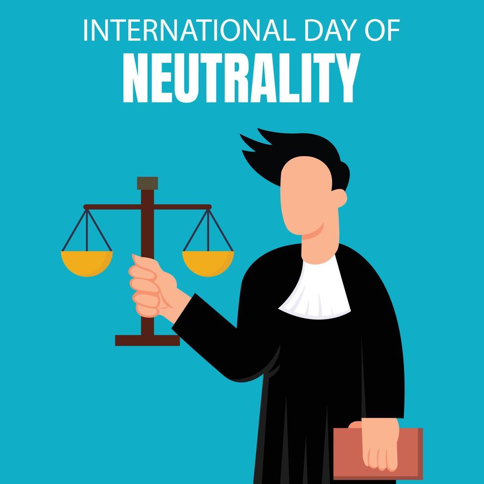 illustration vector graphic of a male judge holding a balance sheet and holding a law book, perfect for international day, international day of neutrality, celebrate, greeting card, etc.