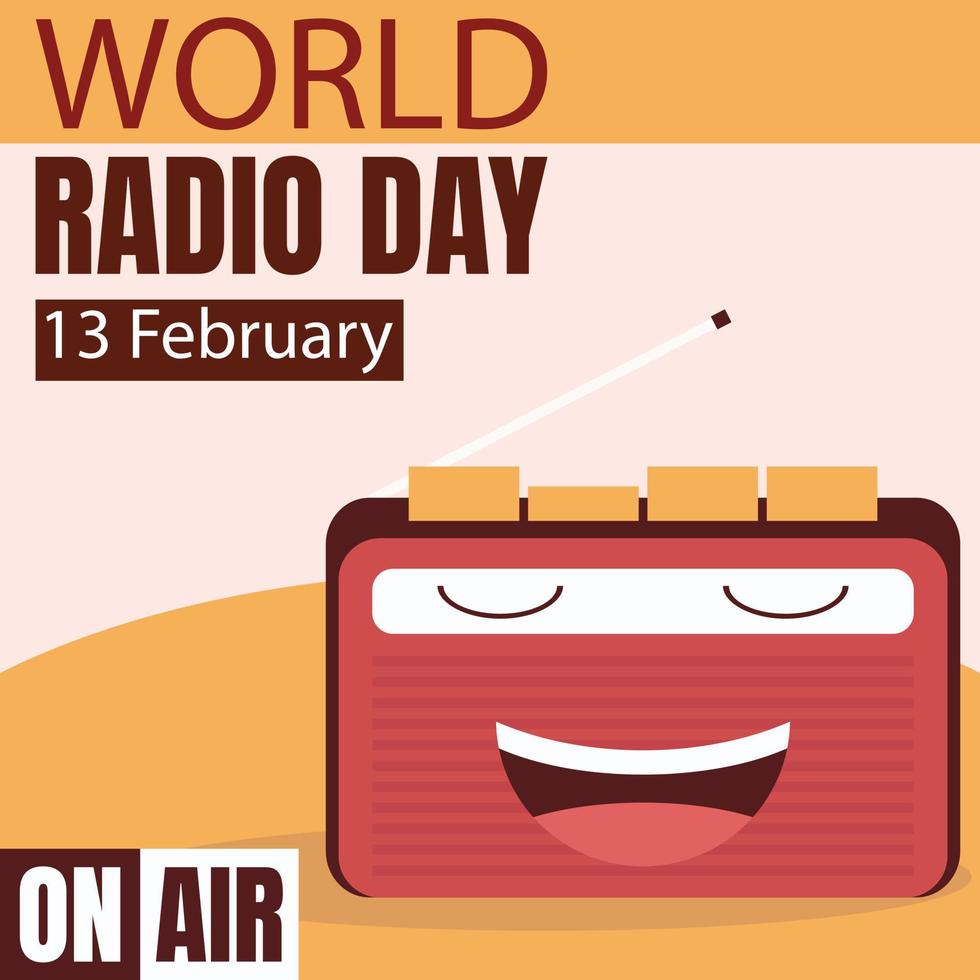 illustration vector graphic of the radio mascot is making a sound, perfect for international day, world radio day, celebrate, greeting card, etc.