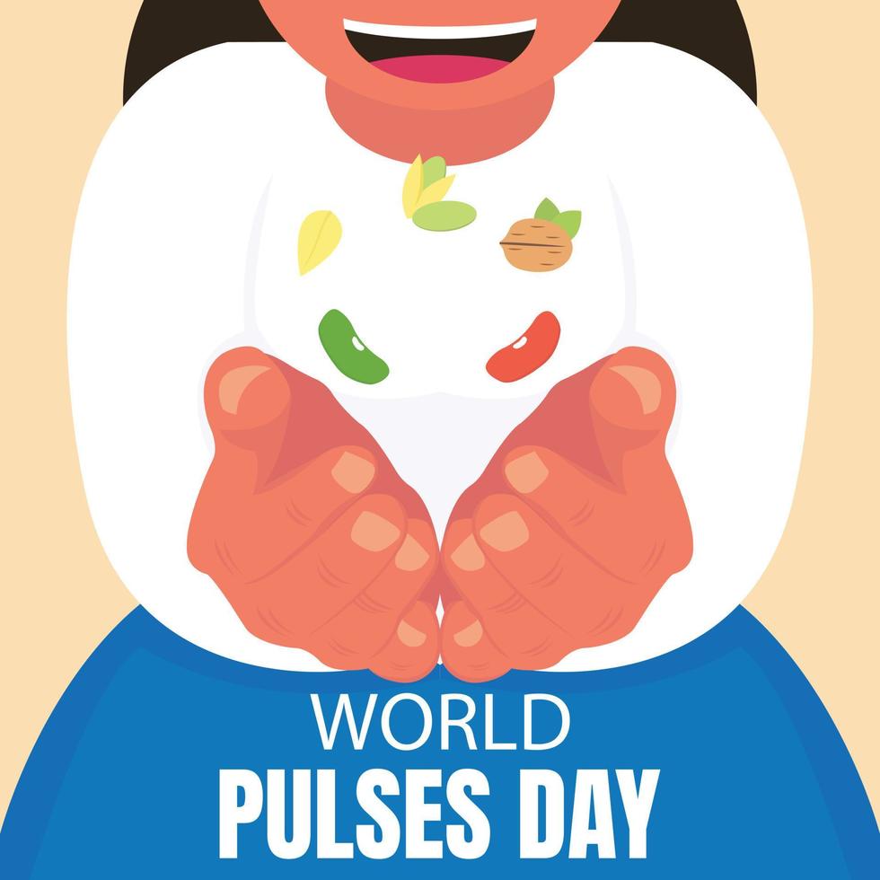 illustration vector graphic of a girl carrying peanuts in her hand, perfect for international day, world pulses day, celebrate, greeting card, etc.