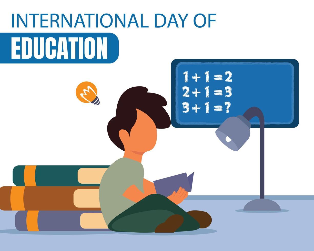 illustration vector graphic of a boy is studying mathematics, perfect for international day, international day of education, celebrate, greeting card, etc.