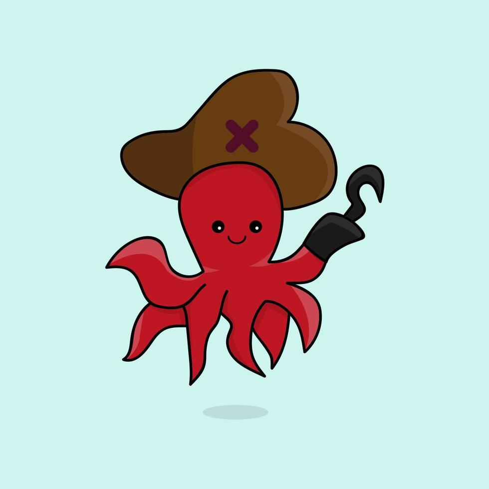 Ilustración de icono de vector de calamar pirata de dibujos animados lindo. concepto de icono de naturaleza animal vector premium aislado. vector libre de estilo plano de dibujos animados