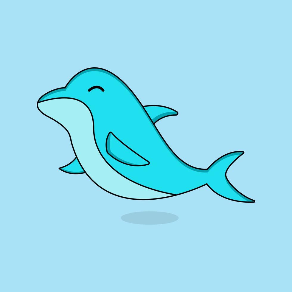 Cute cartoon dolphin Vector Icon Illustration. Animal Nature Icon Concept Isolated Premium Vector. Flat Cartoon Style Free Vector