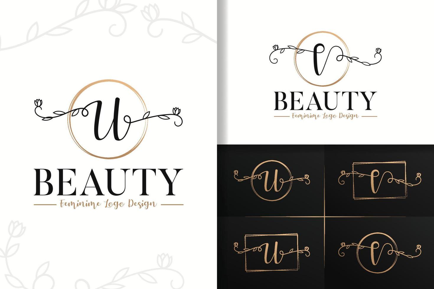 Set of feminine beauty monogram logo letter u and v vector