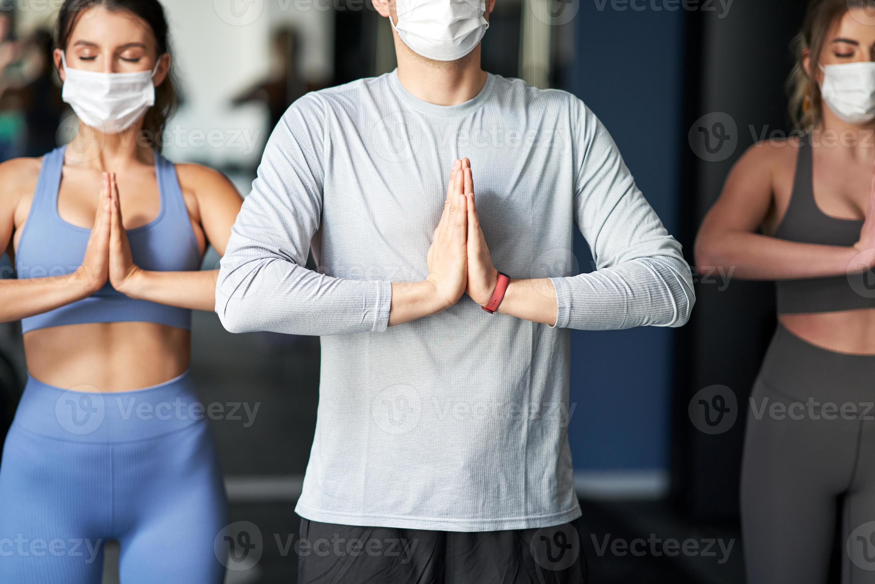 Group of people wearing masks working out in a gym 15866700 Stock Photo
