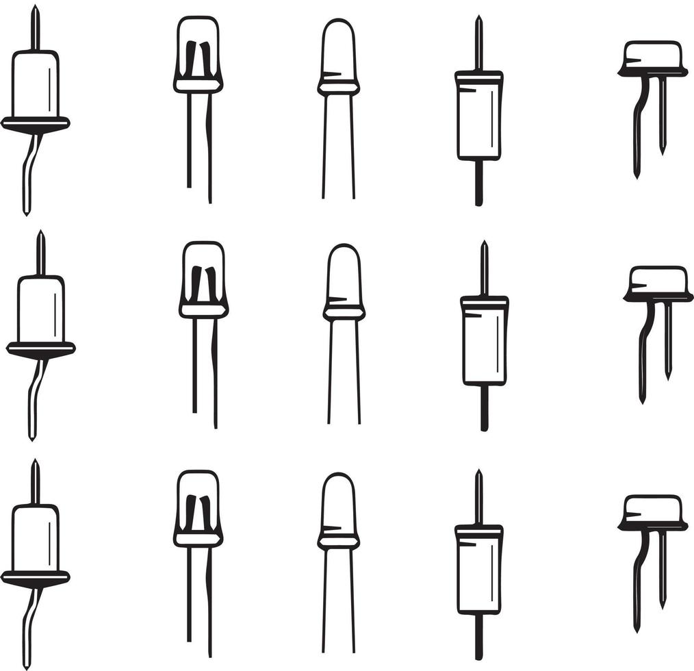 Diseños simples de componentes eléctricos hechos con diferentes líneas, formas y estructuras. vector