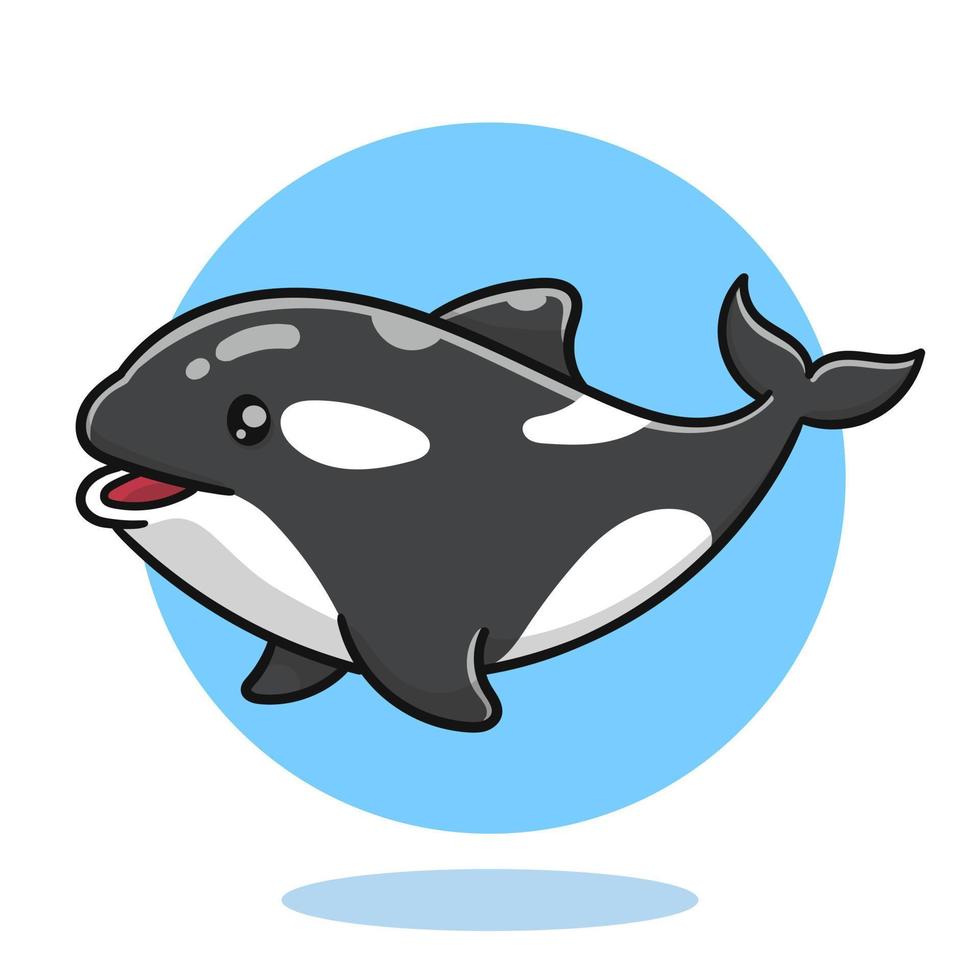 art illustration of cute cartoon whale killer, flat cartoon style icon. vector