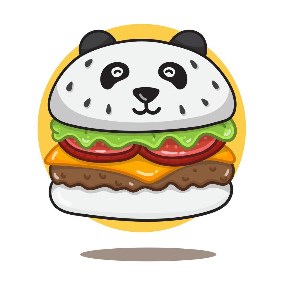 vector panda cheese burger cartoon illustration. flat cartoon style