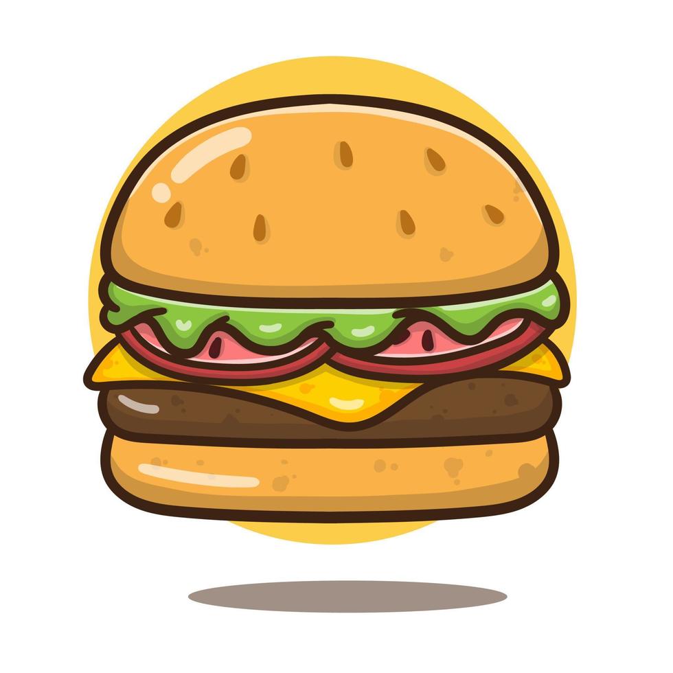 Free vector cheese burger cartoon illustration. flat cartoon style